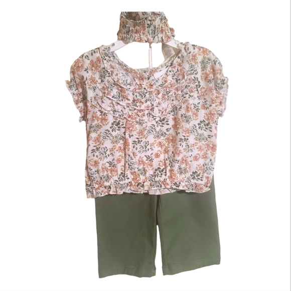 Little Lass Other - Little Lass 3T Girls Challis Print Top Twill Culotte With Headband Matching Set